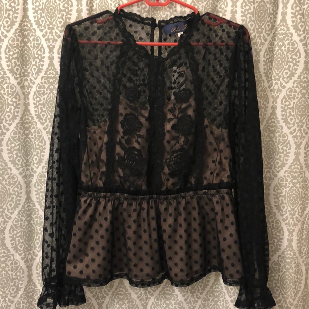 Partially Sheer Black Long Sleeve Top